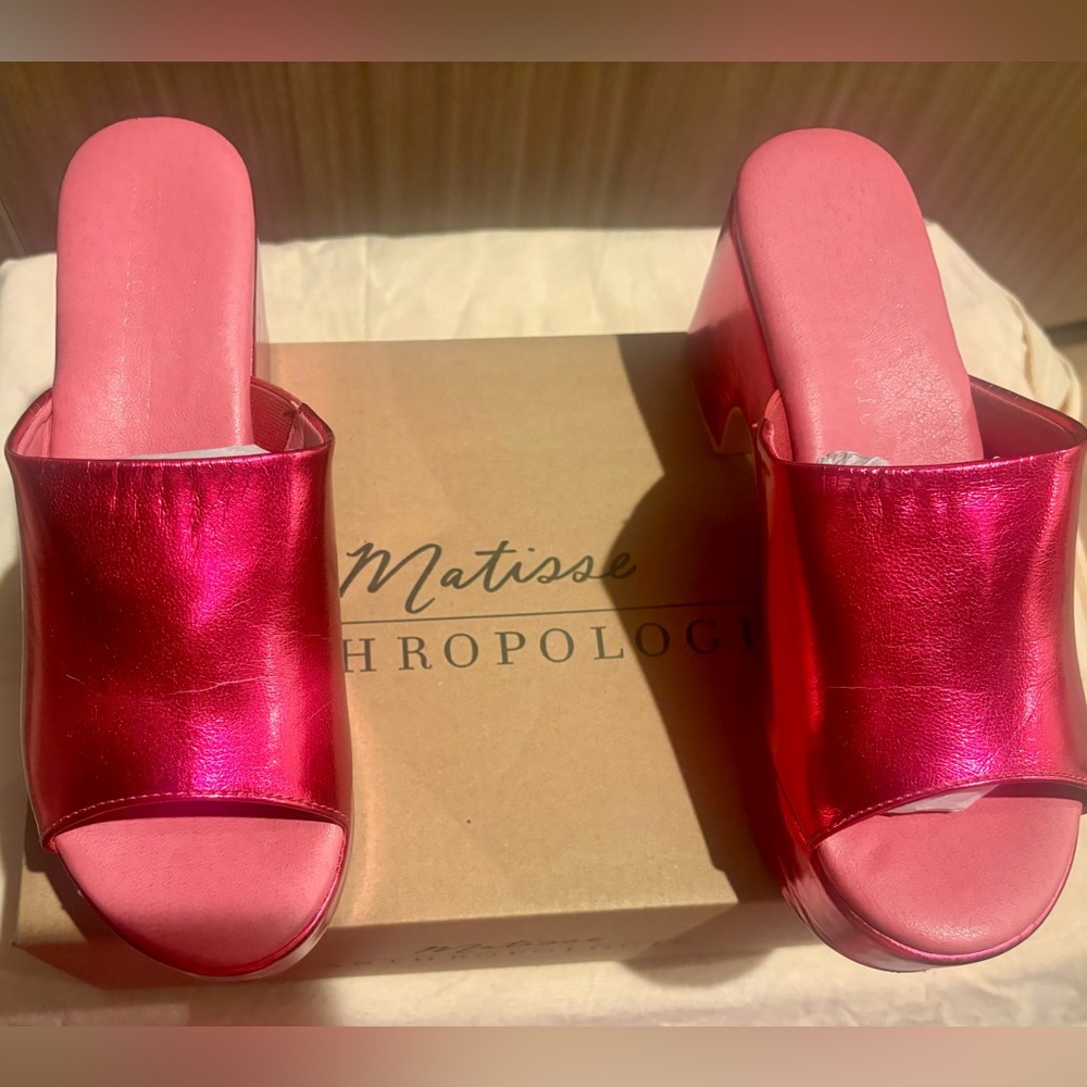Matisse for Anthropologie Pink Metallic Platform Sandals